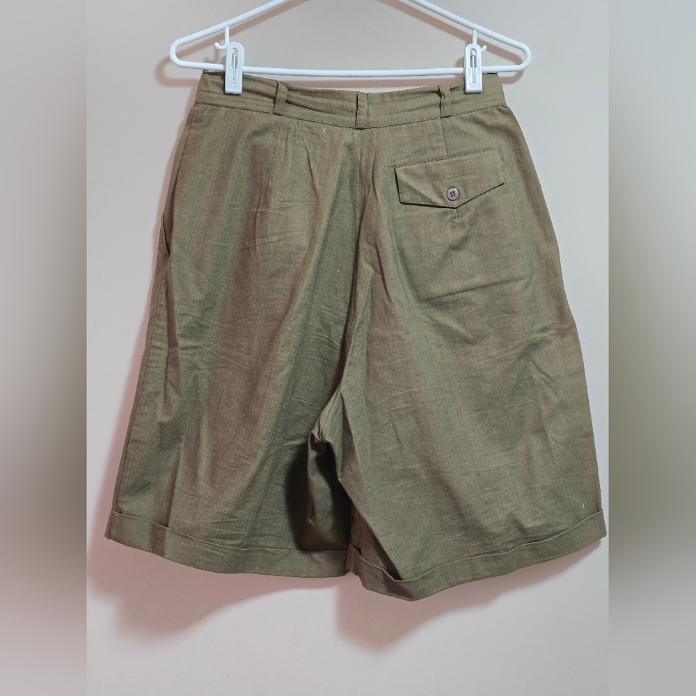 Vintage Brettons 100% cotton tailored bermuda pleated  kaki green short - Picture 5 of 12